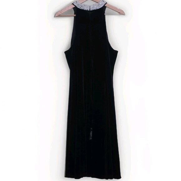 Adrianna Papell Velvet Dress Womens 14 Black Beaded Embellished Collar Stretch - Picture 3 of 16